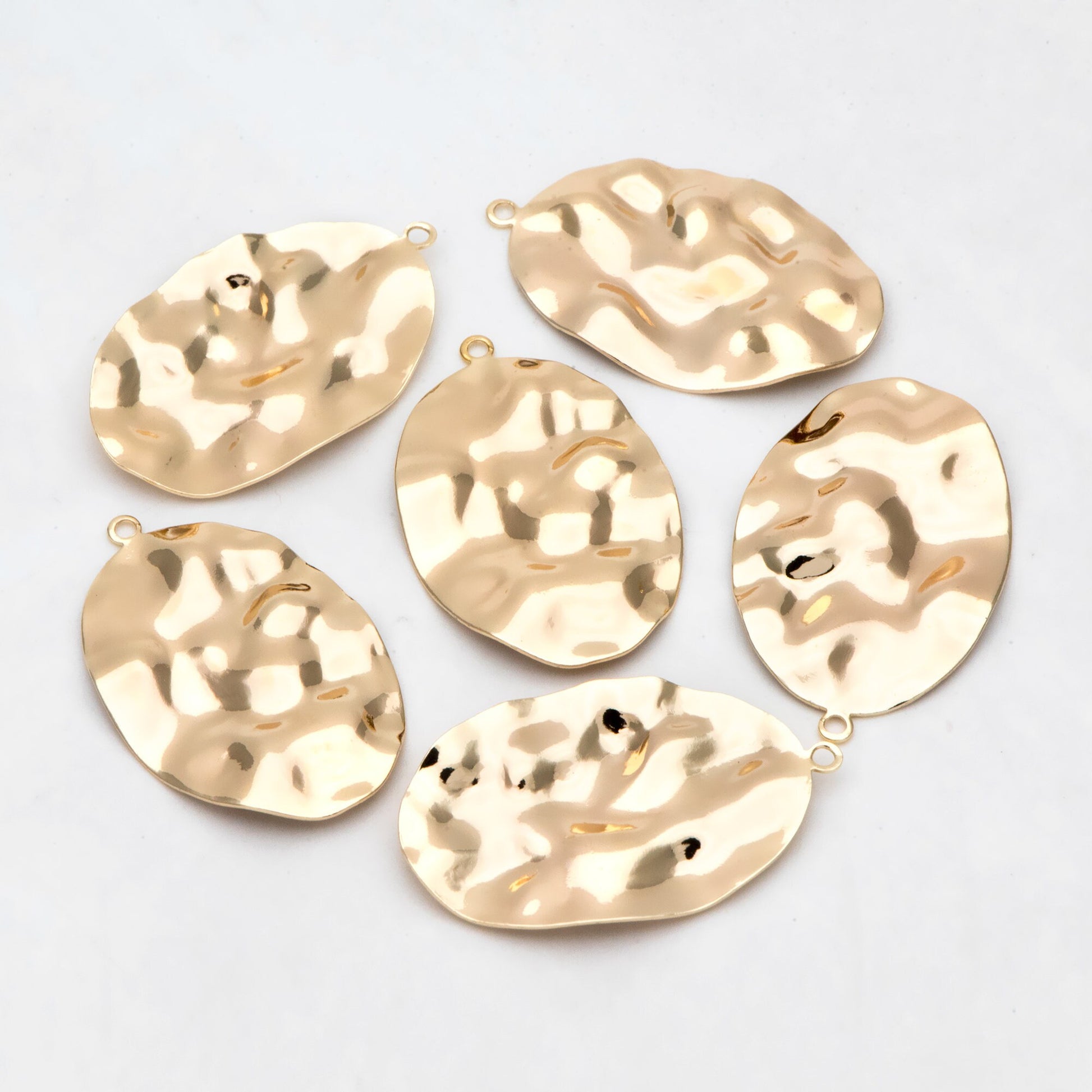 10pcs Hammered Oval Charms 37x23mm, Polished Gold plated Brass Disc Pendants (GB-402-G)