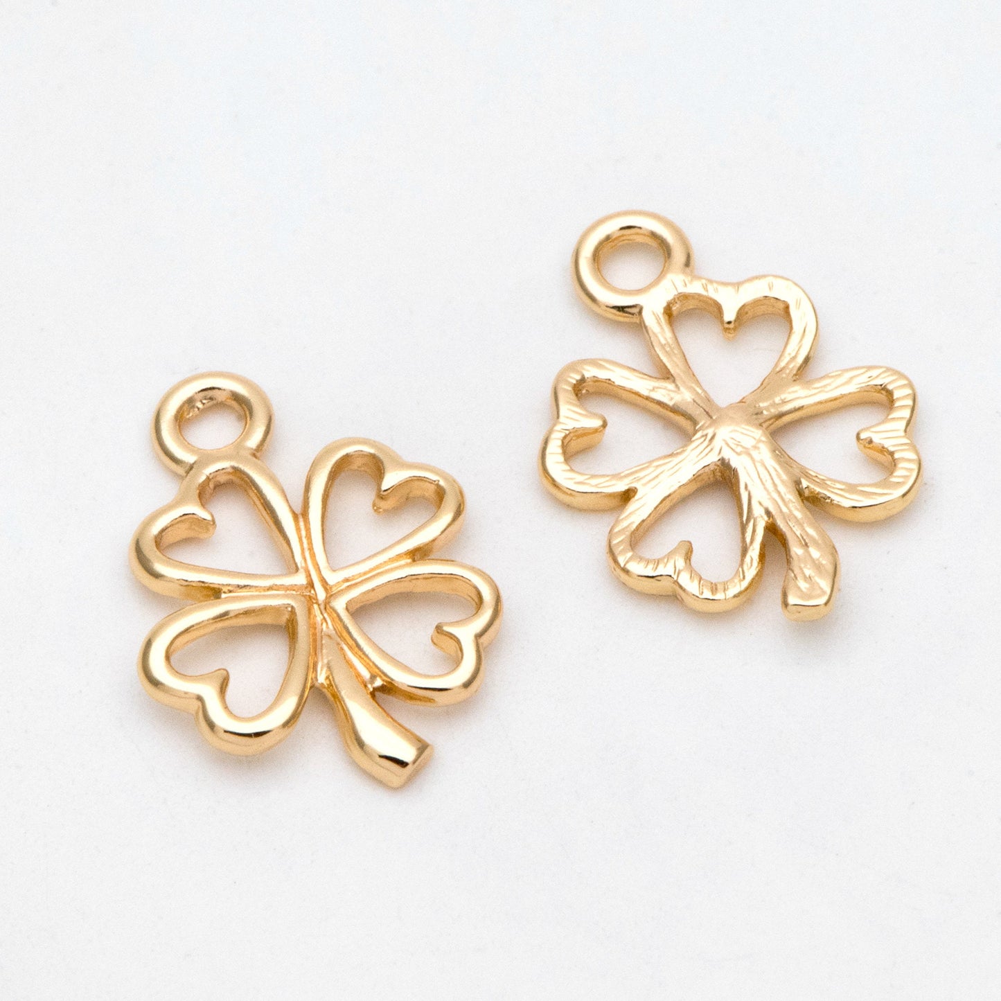 4pcs Gold Four Leaf Clover Charms 17mm, Real Gold plated Brass Clover Pendants (GB-321-M)