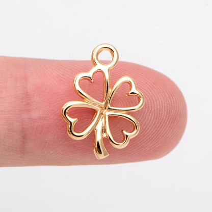 4pcs Gold Four Leaf Clover Charms 17mm, Real Gold plated Brass Clover Pendants (GB-321-M)