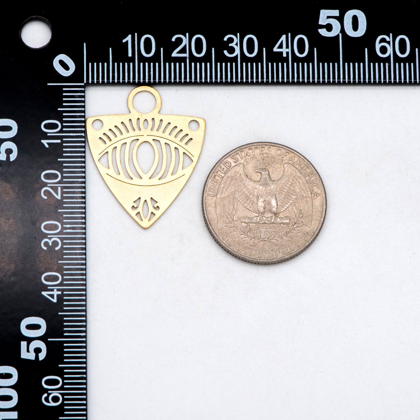 10pcs Raw Brass Evil Eye Charms, Brass Triangle Pendant Wholesale (RB-265)