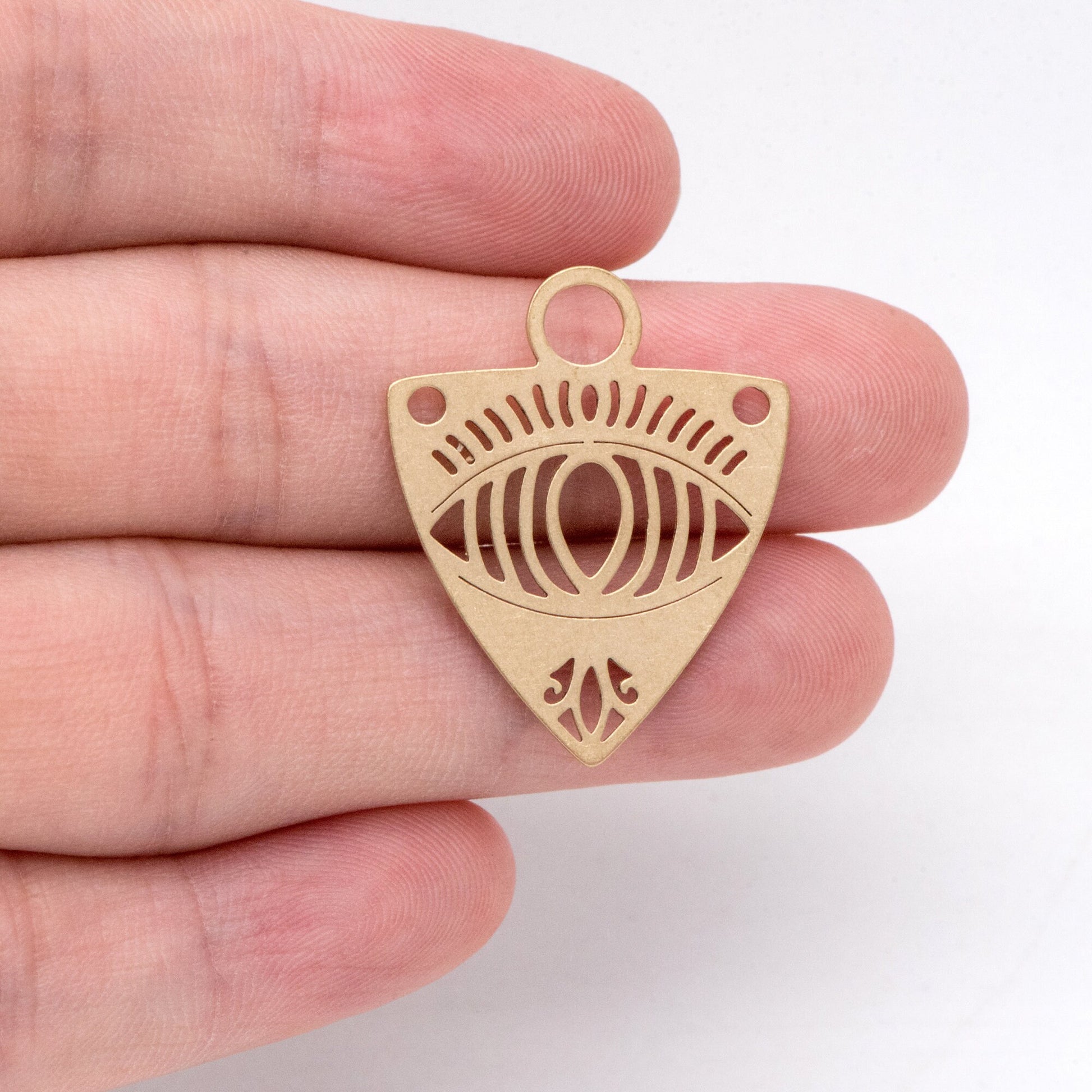 10pcs Raw Brass Evil Eye Charms, Brass Triangle Pendant Wholesale (RB-265)