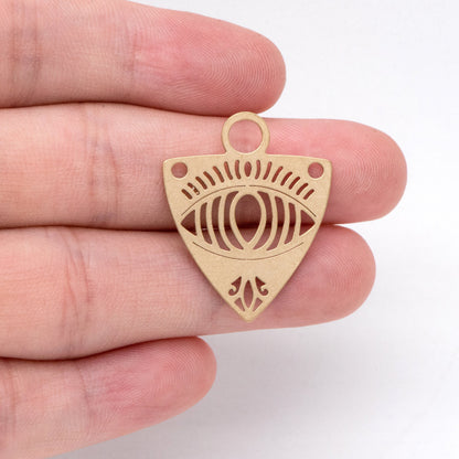 10pcs Raw Brass Evil Eye Charms, Brass Triangle Pendant Wholesale (RB-265)
