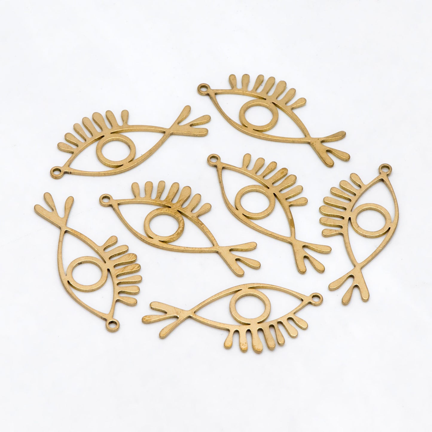 10pcs Raw Brass Evil Eye Charm Pendants, Brass Findings Wholesale (RB-266)