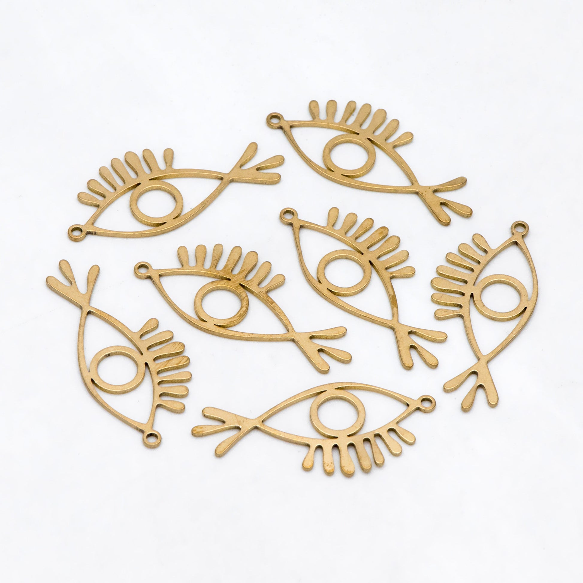 10pcs Raw Brass Evil Eye Charm Pendants, Brass Findings Wholesale (RB-266)
