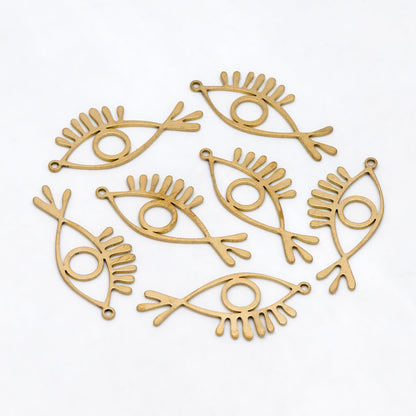 10pcs Raw Brass Evil Eye Charm Pendants, Brass Findings Wholesale (RB-266)