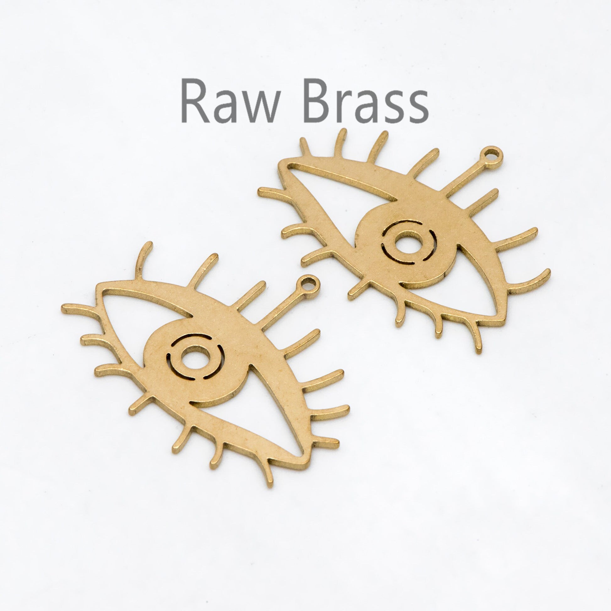 10pcs Raw Brass Evil Eye Charm Pendants 24.5x10.5mm, Brass Findings Wholesale (RB-268)