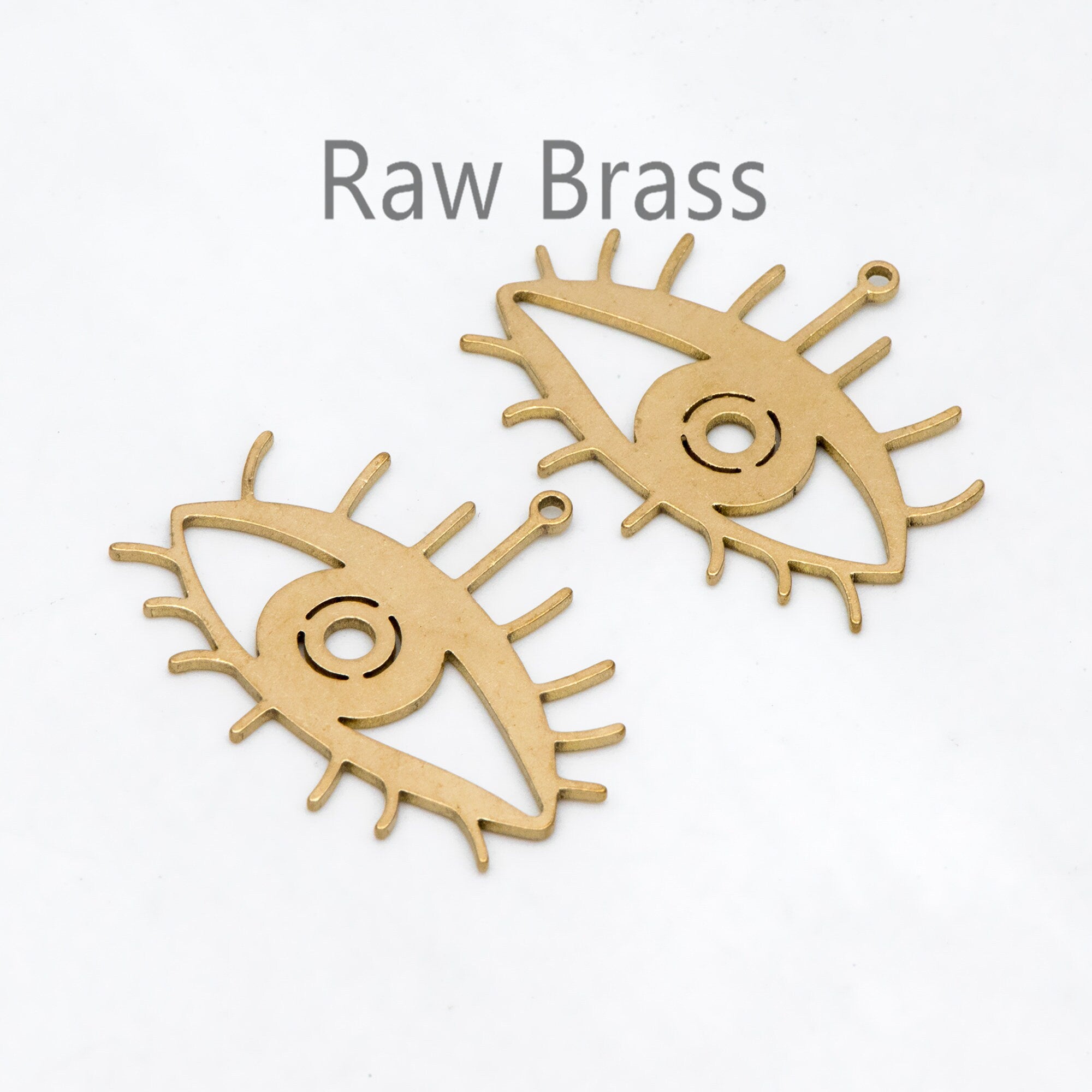10pcs Raw Brass Evil Eye Charm Pendants 24.5x10.5mm, Brass Findings Wholesale (RB-268)
