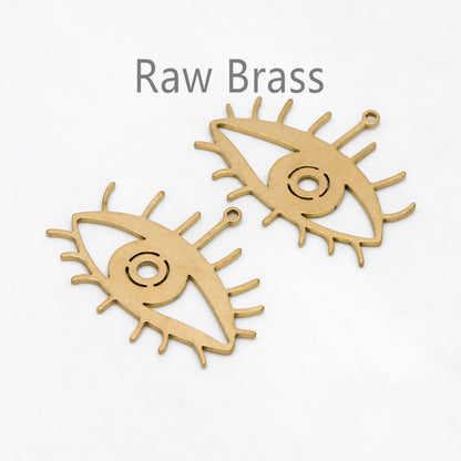10pcs Raw Brass Evil Eye Charm Pendants 24.5x10.5mm, Brass Findings Wholesale (RB-268)