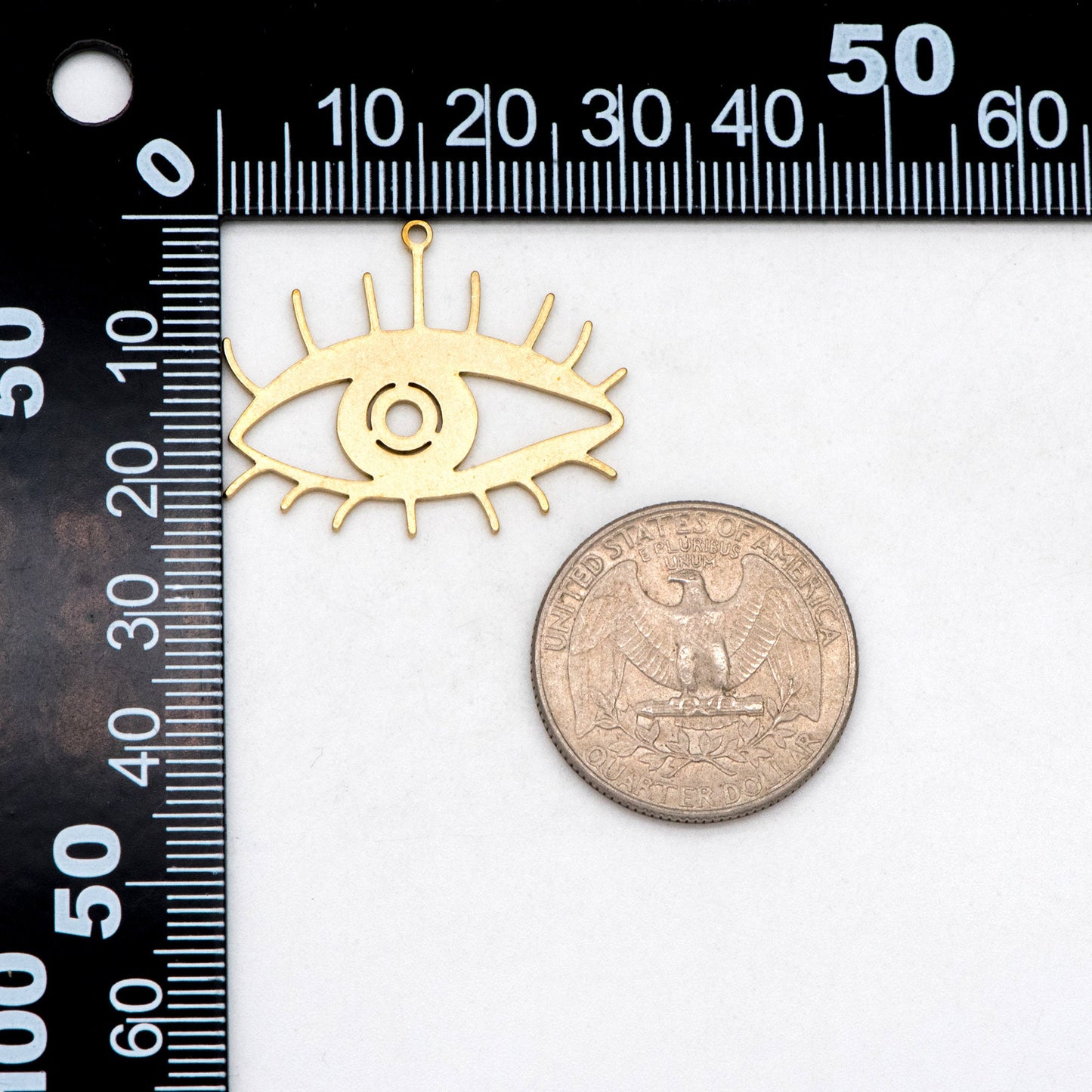 10pcs Raw Brass Evil Eye Charm Pendants 24.5x10.5mm, Brass Findings Wholesale (RB-268)