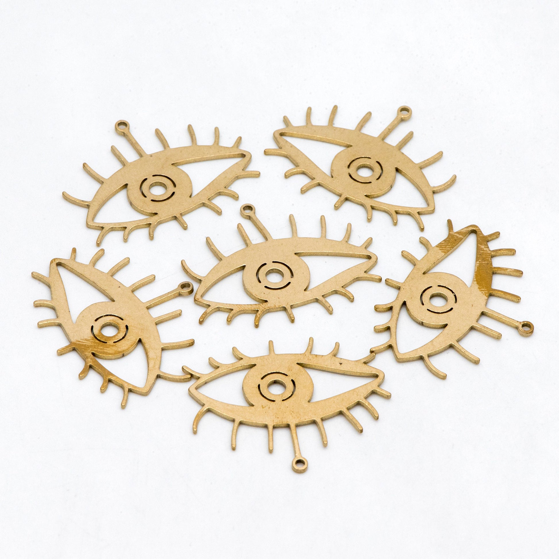10pcs Raw Brass Evil Eye Charm Pendants 24.5x10.5mm, Brass Findings Wholesale (RB-268)