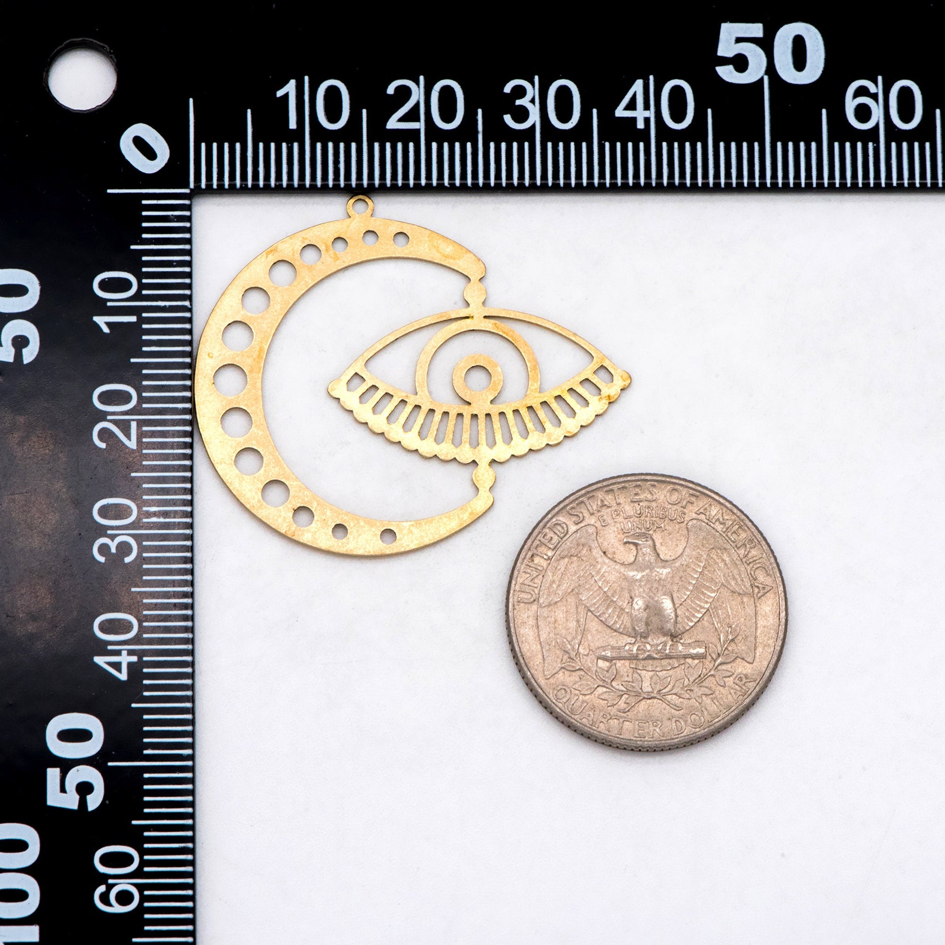 10pcs Raw Brass Moon and Evil Eye Charm Pendants 32x38mm, Brass Findings Wholesale (RB-273)