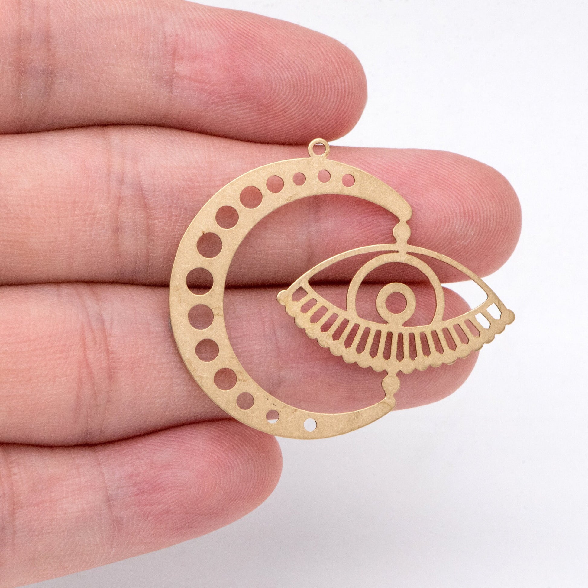 10pcs Raw Brass Moon and Evil Eye Charm Pendants 32x38mm, Brass Findings Wholesale (RB-273)