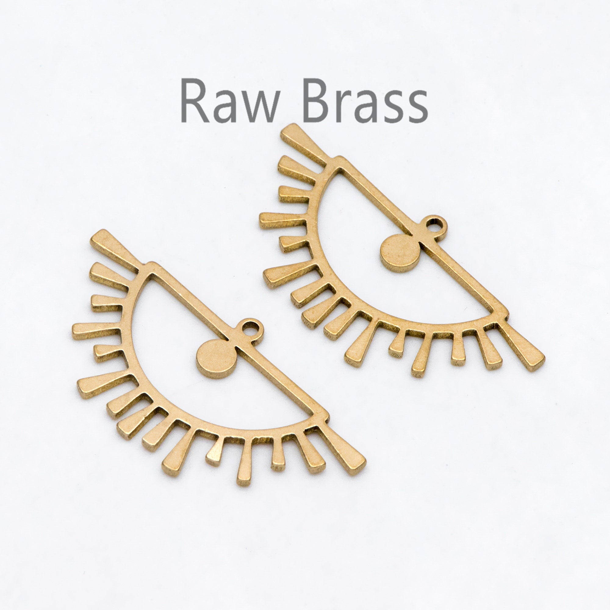 10pcs Raw Brass Half Sun Charms 16x32mm, Solid Brass Fan Pendants Wholesale (RB-274)