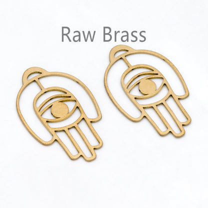 10pcs Raw Brass Hamsa Hand Charm Pendants 30x18mm, Brass Findings Wholesale (RB-275)