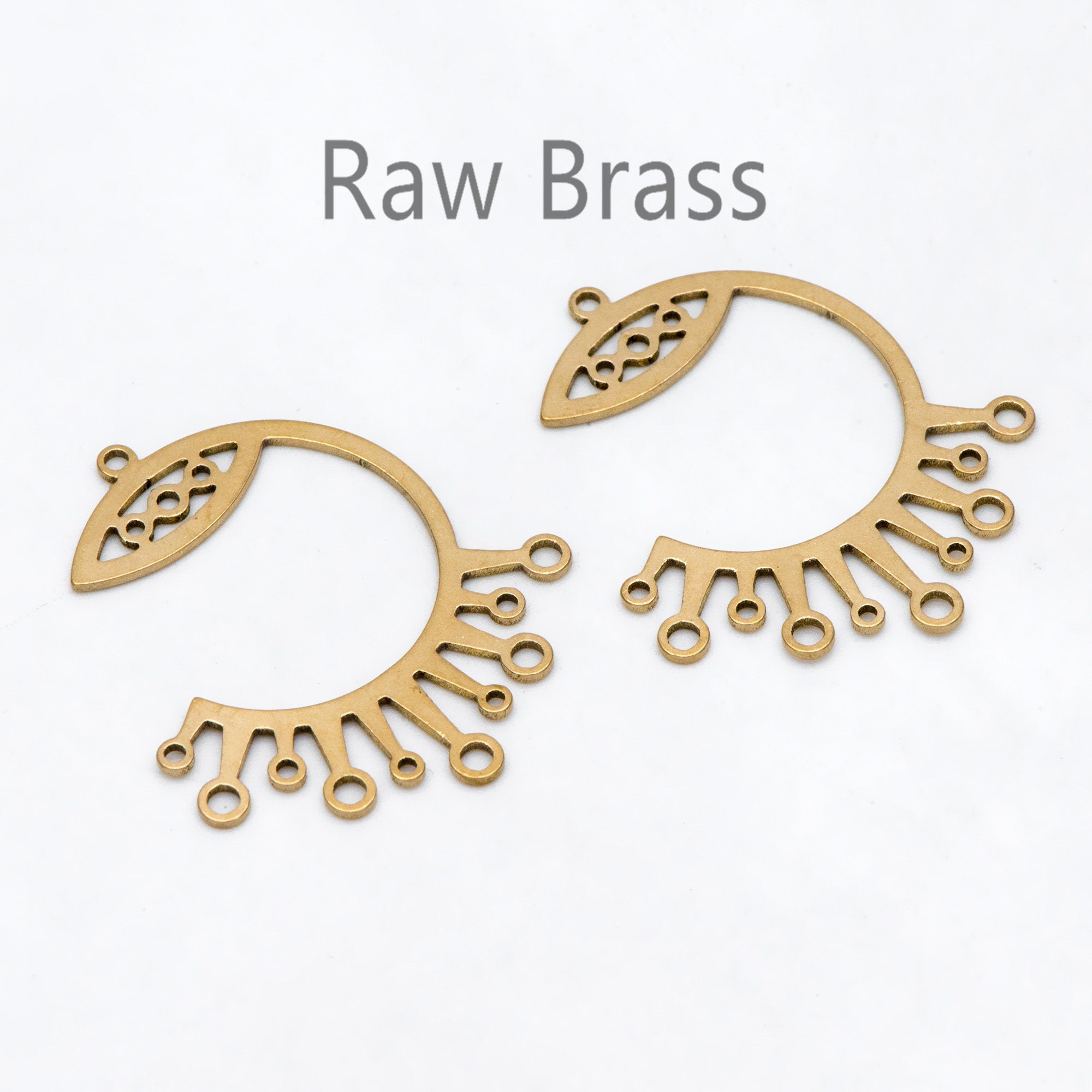 10pcs Raw Brass C Shaped Charm Pendants With Multiloop 31.5x27mm, Brass Findings Wholesale (RB-276)