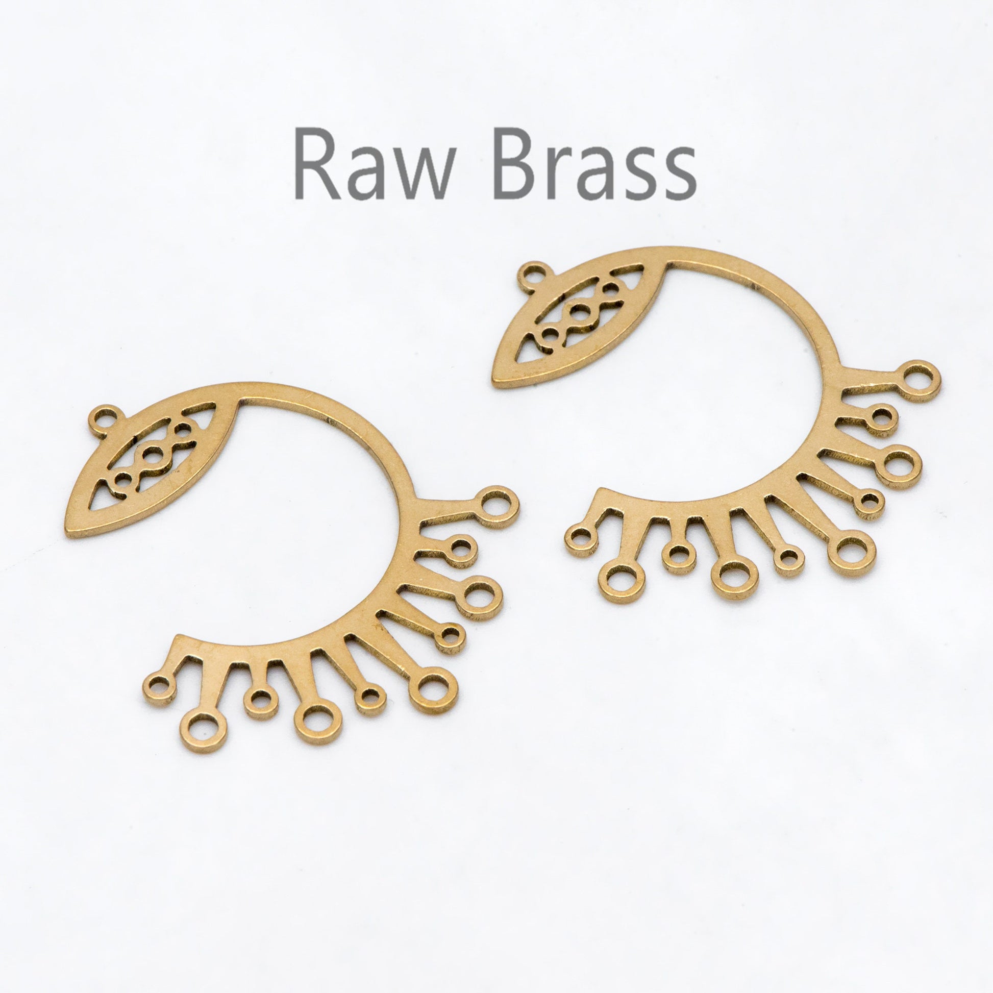10pcs Raw Brass C Shaped Charm Pendants With Multiloop 31.5x27mm, Brass Findings Wholesale (RB-276)