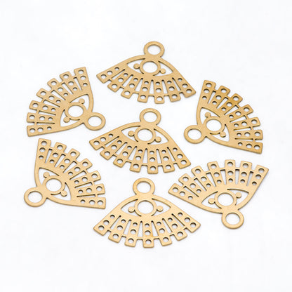10pcs Raw Brass Fan Charm Pendants 23.5x31mm, Brass Findings Wholesale (RB-277)