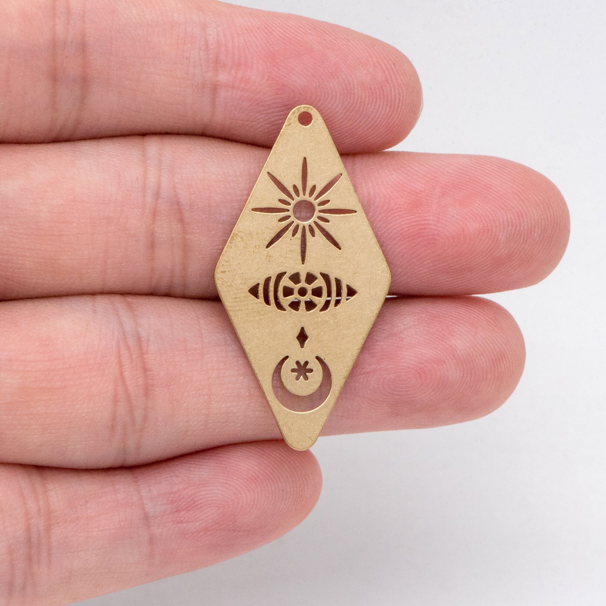 10pcs Raw Brass Hollow Rhombus Charm Pendants 36x19mm, Brass Findings Wholesale (RB-280)