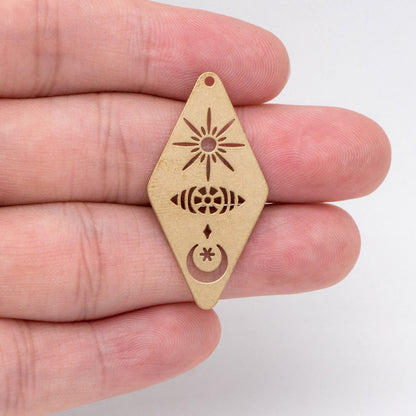 10pcs Raw Brass Hollow Rhombus Charm Pendants 36x19mm, Brass Findings Wholesale (RB-280)