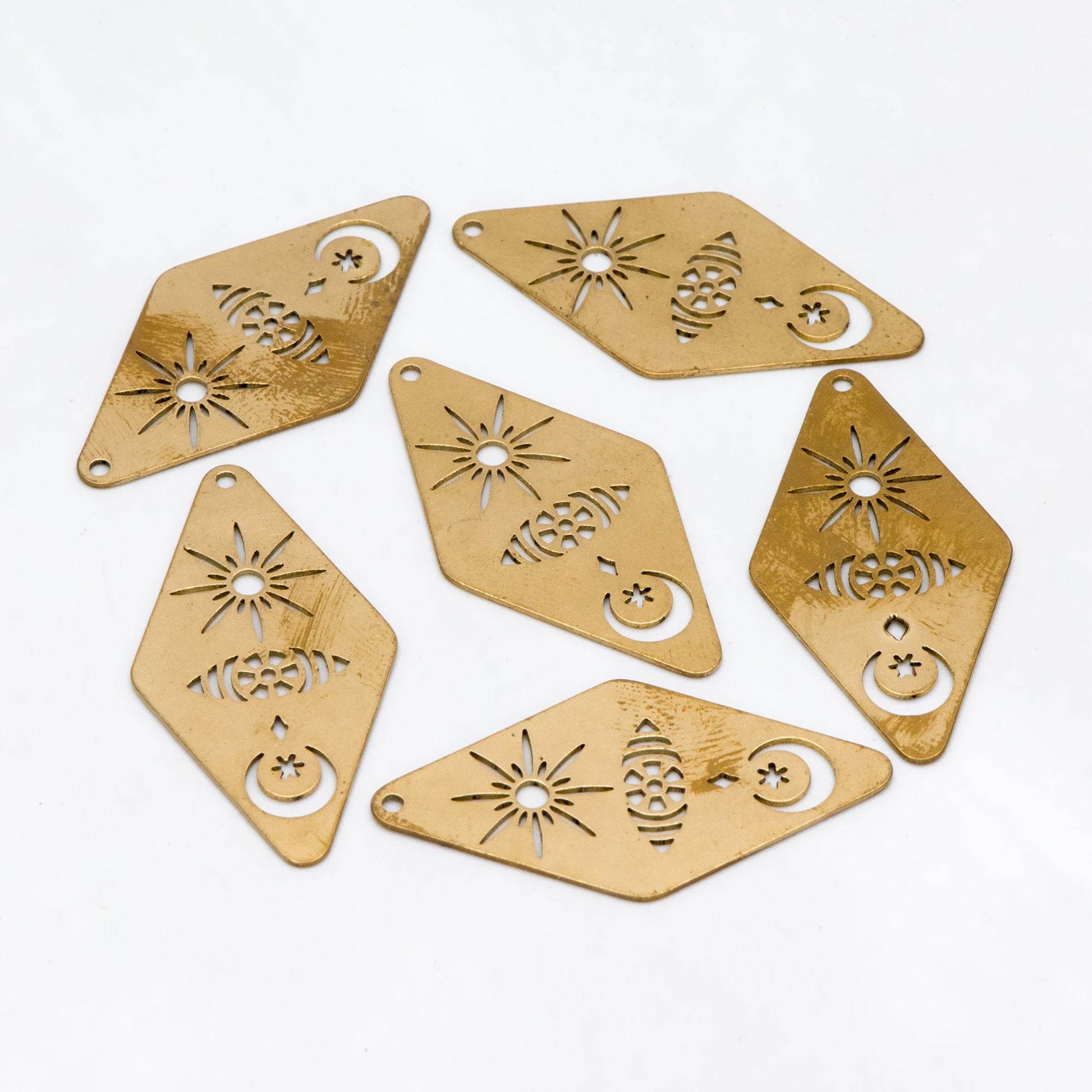 10pcs Raw Brass Hollow Rhombus Charm Pendants 36x19mm, Brass Findings Wholesale (RB-280)