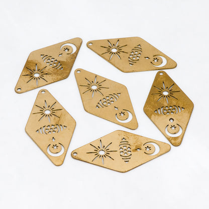 10pcs Raw Brass Hollow Rhombus Charm Pendants 36x19mm, Brass Findings Wholesale (RB-280)