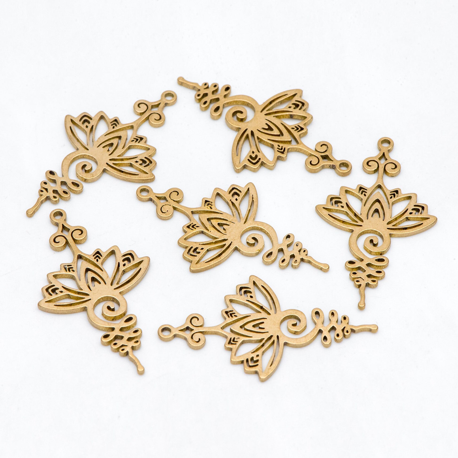 10pcs Raw Brass Flower Charm Pendants 32.5x19mm, Brass Findings Wholesale (RB-259)