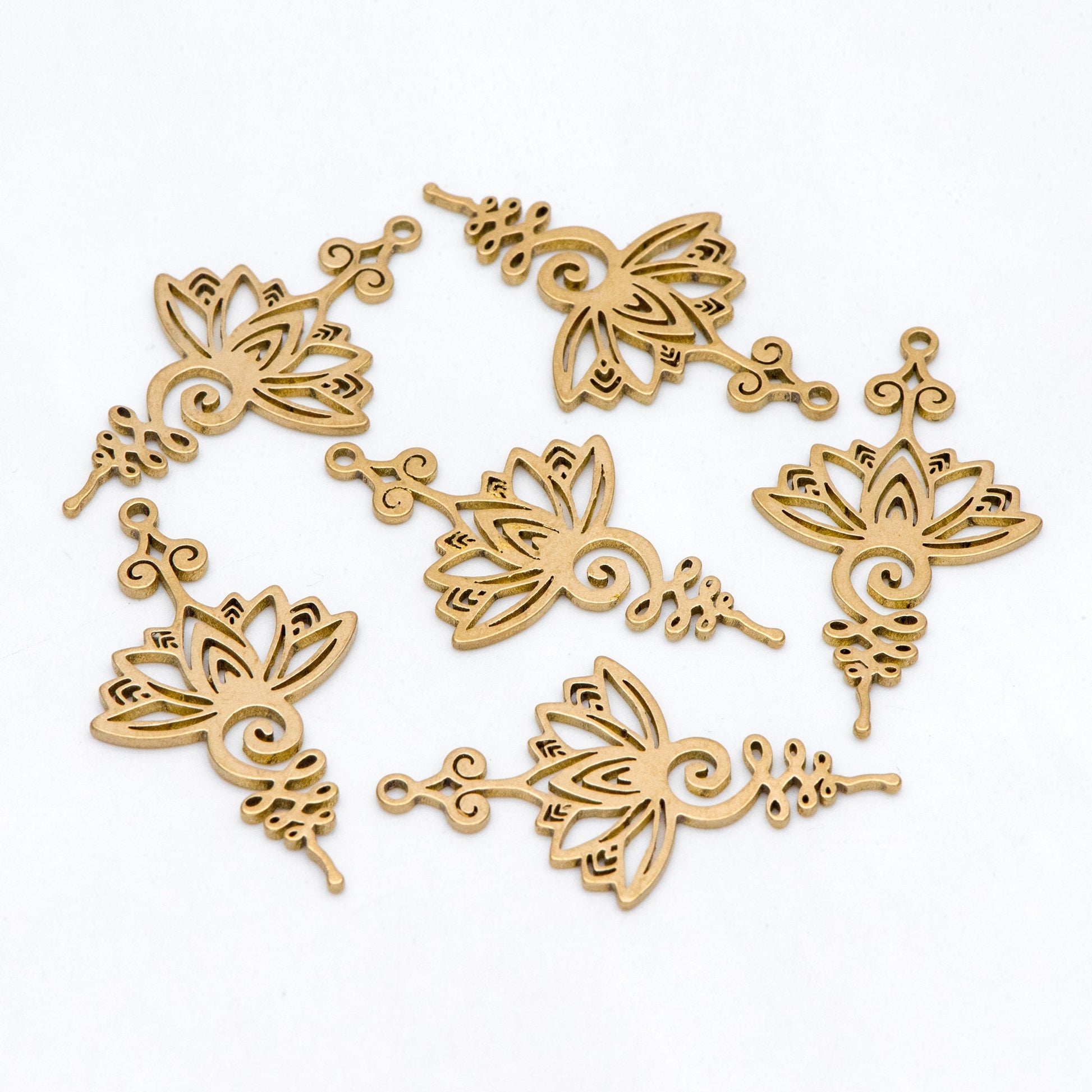 10pcs Raw Brass Flower Charm Pendants 32.5x19mm, Brass Findings Wholesale (RB-259)