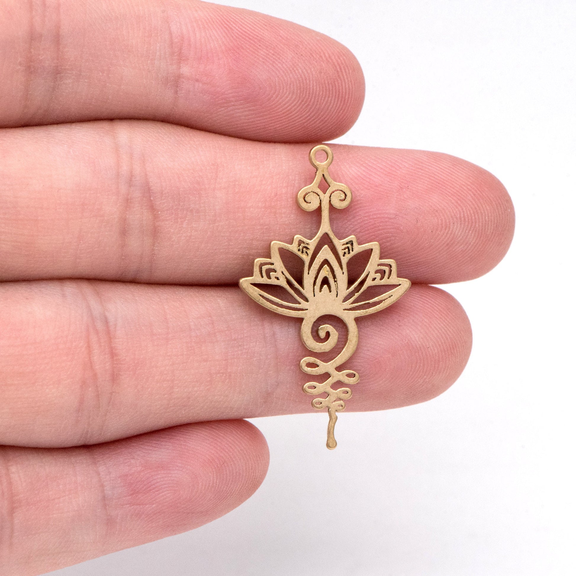 10pcs Raw Brass Flower Charm Pendants 32.5x19mm, Brass Findings Wholesale (RB-259)