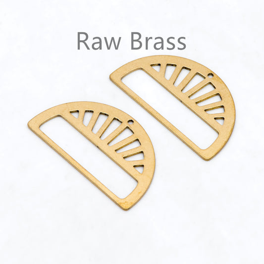 10pcs Raw Brass SemiCircle Charm Pendants 17x30mm, Brass Findings Wholesale (RB-281)