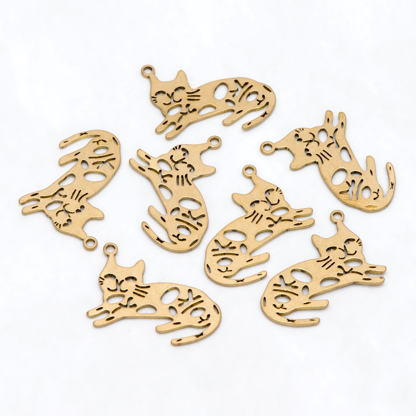 10pcs Raw Brass Cat Charm Pendants 15x21.5mm, Brass Findings Wholesale (RB-284)