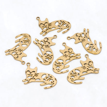 10pcs Raw Brass Cat Charm Pendants 15x21.5mm, Brass Findings Wholesale (RB-284)