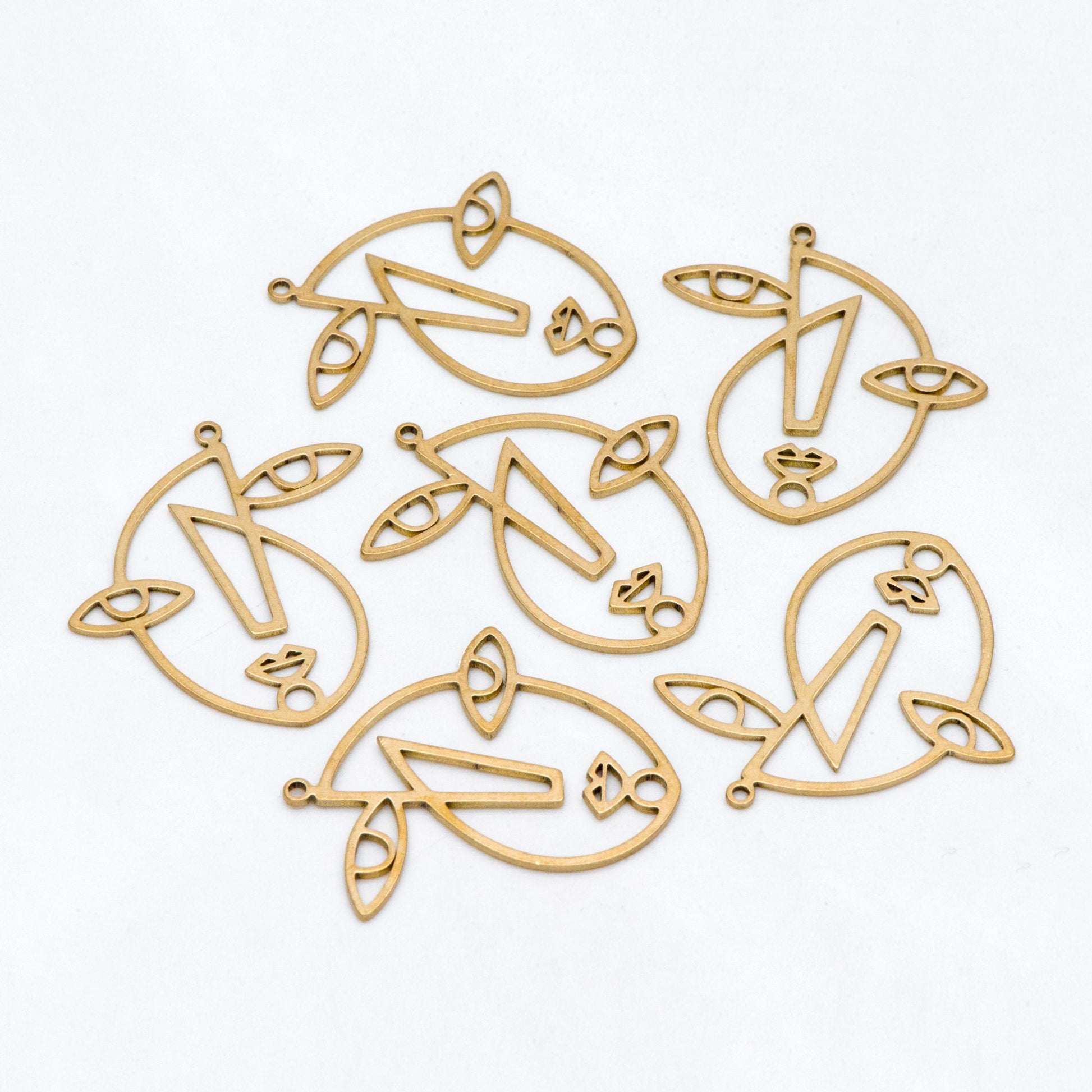 10pcs Raw Brass Abstrack Face Outline Charms 31.5x28.5mm, Vintage Styled Face Pendants Wholesale (RB-293)