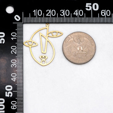 10pcs Raw Brass Abstrack Face Outline Charms 31.5x28.5mm, Vintage Styled Face Pendants Wholesale (RB-293)