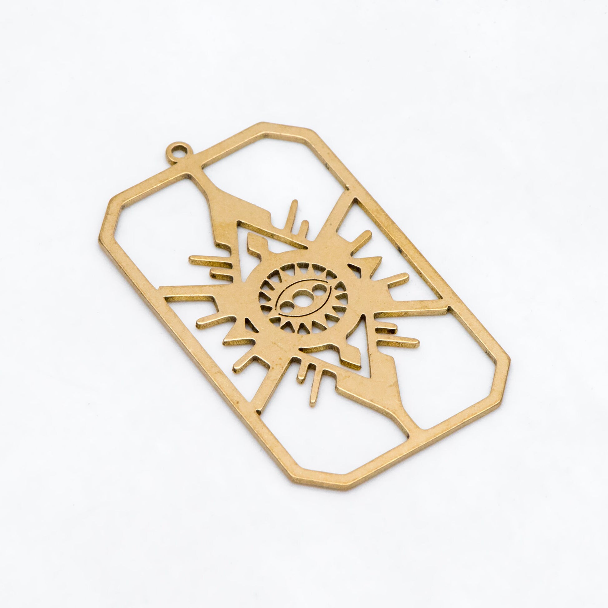 10pcs Raw Brass Evil Eye Rectangle Charm Pendants, Brass Findings Wholesale (RB-294)