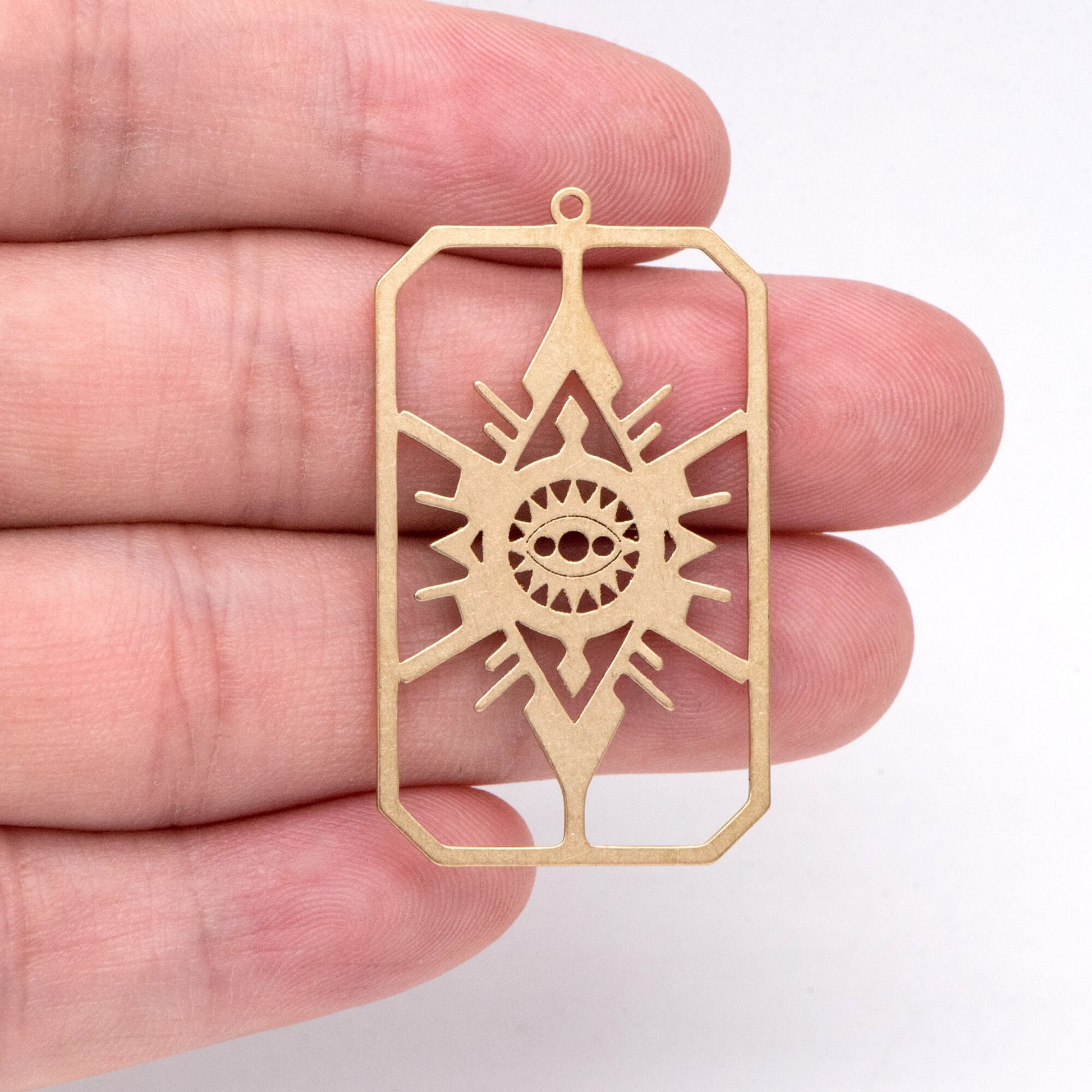 10pcs Raw Brass Evil Eye Rectangle Charm Pendants, Brass Findings Wholesale (RB-294)