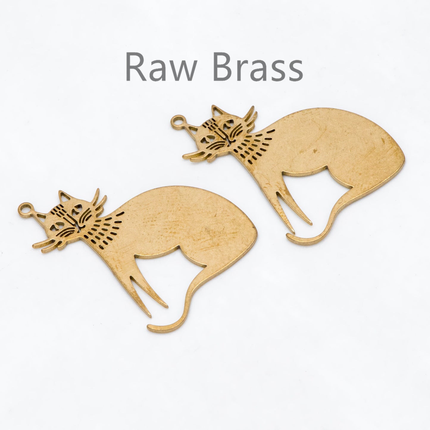 10pcs Raw Brass Cat Charm Pendants 31x25mm, Brass Findings Wholesale (RB-295)