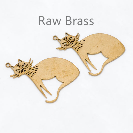 10pcs Raw Brass Cat Charm Pendants 31x25mm, Brass Findings Wholesale (RB-295)