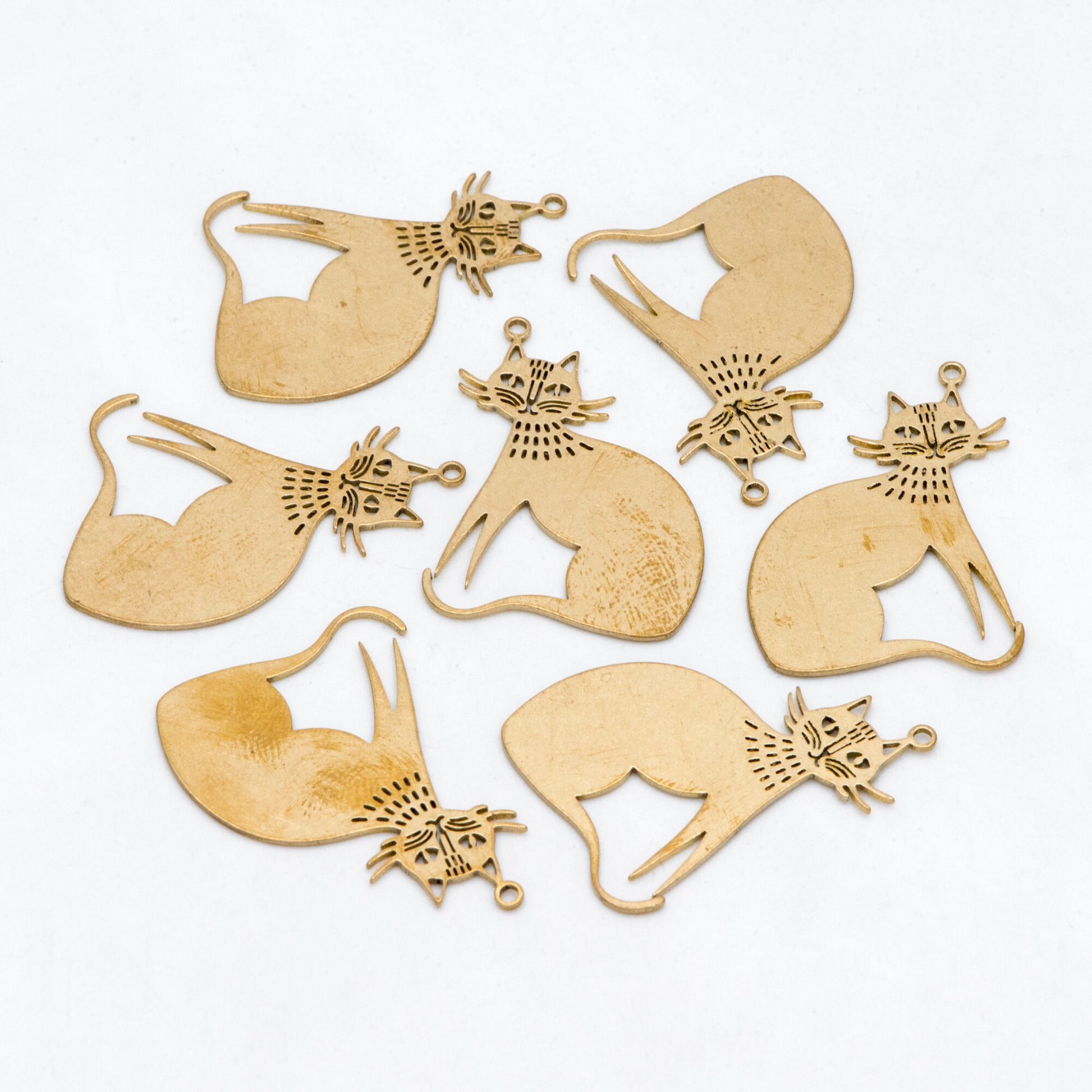 10pcs Raw Brass Cat Charm Pendants 31x25mm, Brass Findings Wholesale (RB-295)