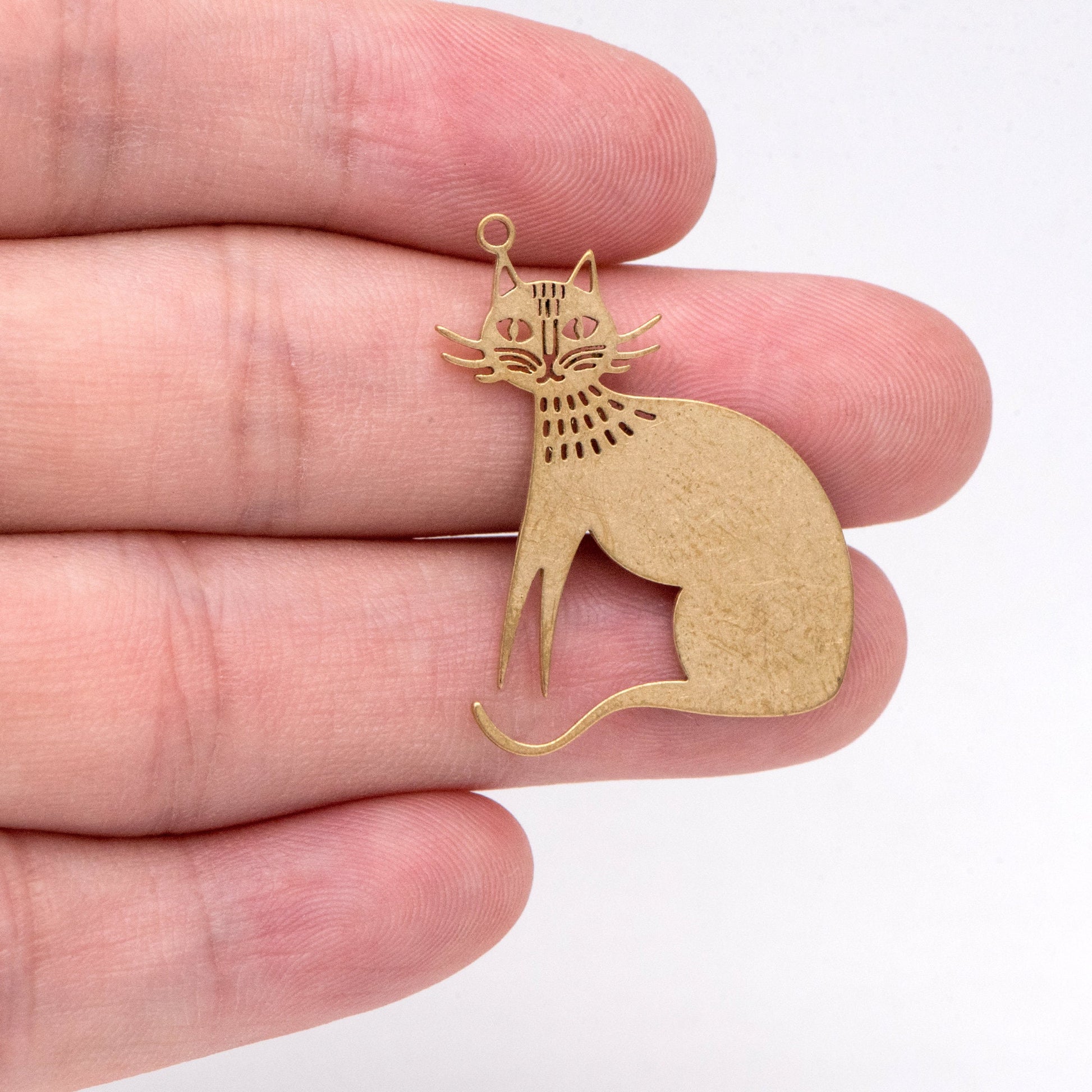 10pcs Raw Brass Cat Charm Pendants 31x25mm, Brass Findings Wholesale (RB-295)