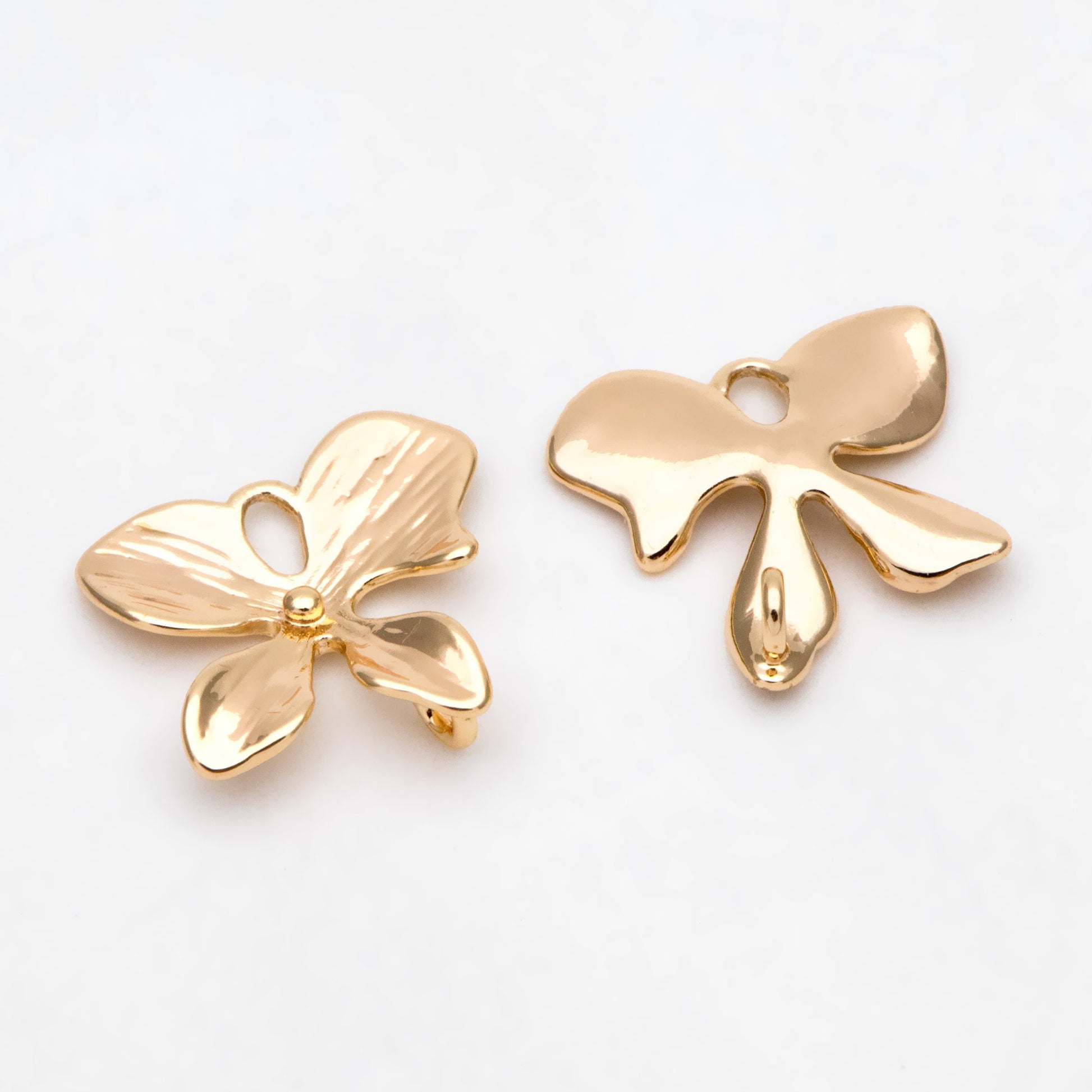 10pcs Gold Flower Charms with 2 Loops, Real Gold plated Brass, Floral Connectors 18mm (GB-4391-B)