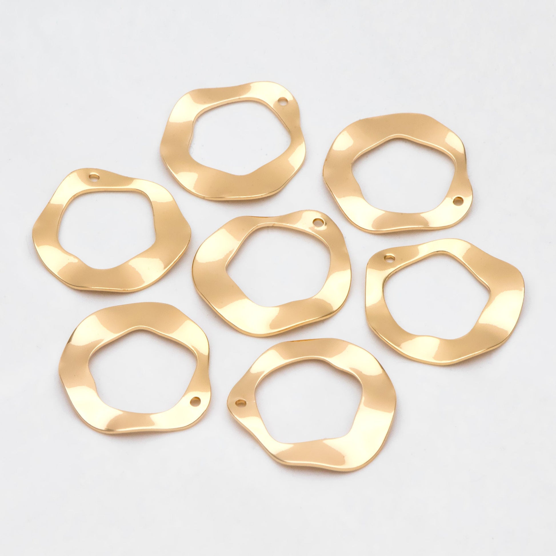 10pcs Hammered Disc Circle Charms 25/ 35mm, Polished Gold plated Brass Irregular Round Coin Pendants (GB-402)