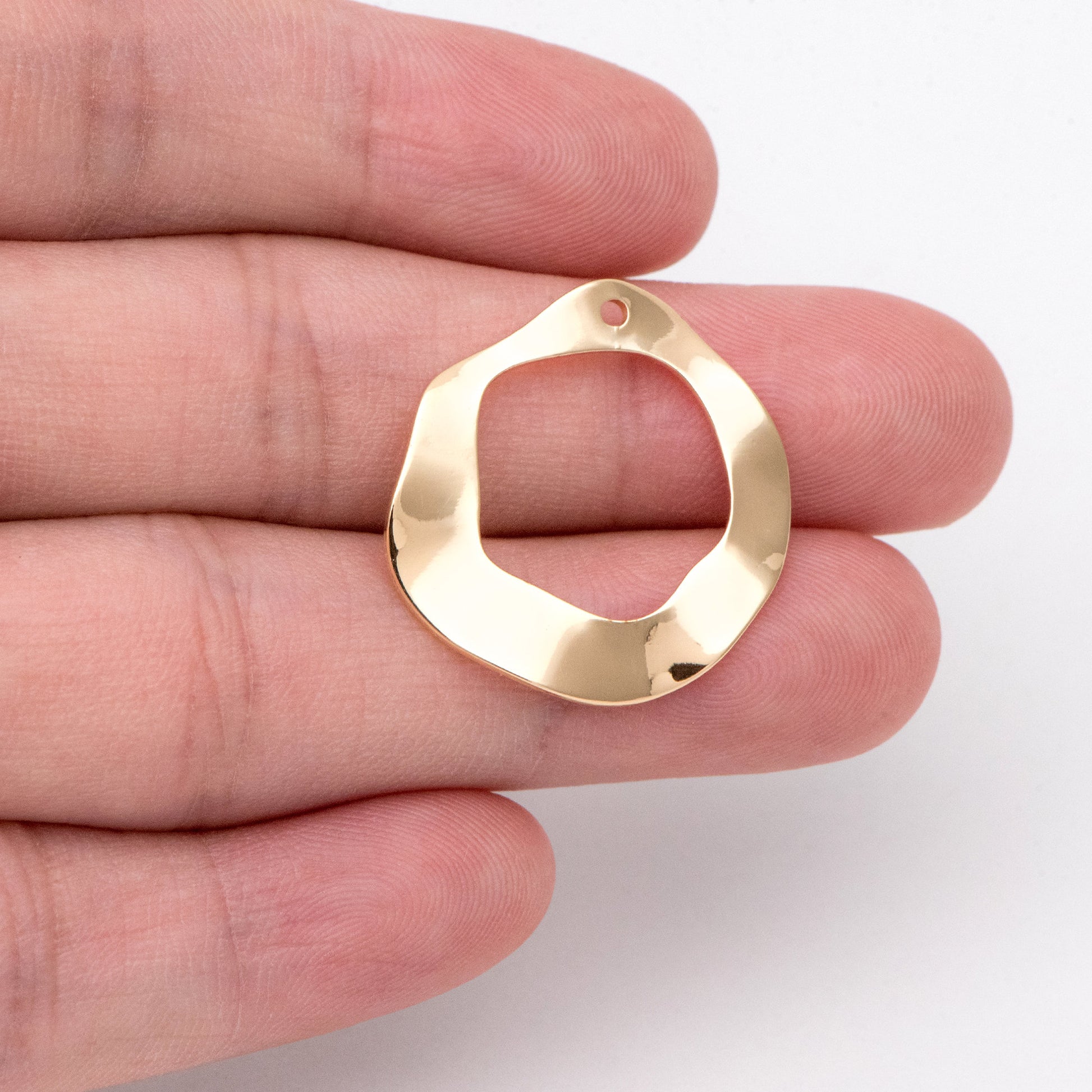 10pcs Hammered Disc Circle Charms 25/ 35mm, Polished Gold plated Brass Irregular Round Coin Pendants (GB-402)