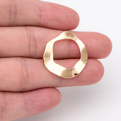 10pcs Hammered Disc Circle Charms 25/ 35mm, Polished Gold plated Brass Irregular Round Coin Pendants (GB-402)