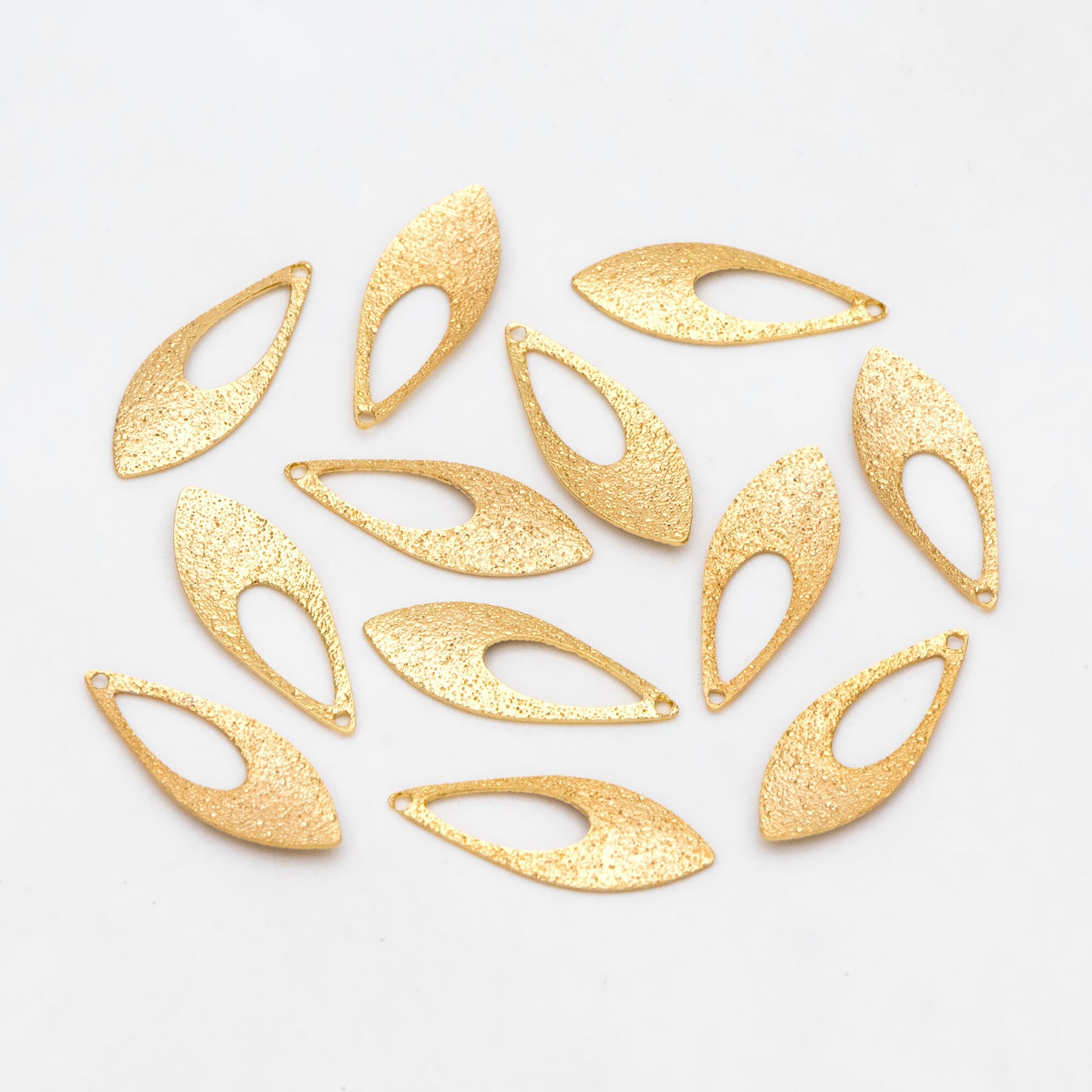 10pcs Gold Long Teardrop Charms 19x7mm, Rustic Leaf Earring Pendants (GB-265-C)