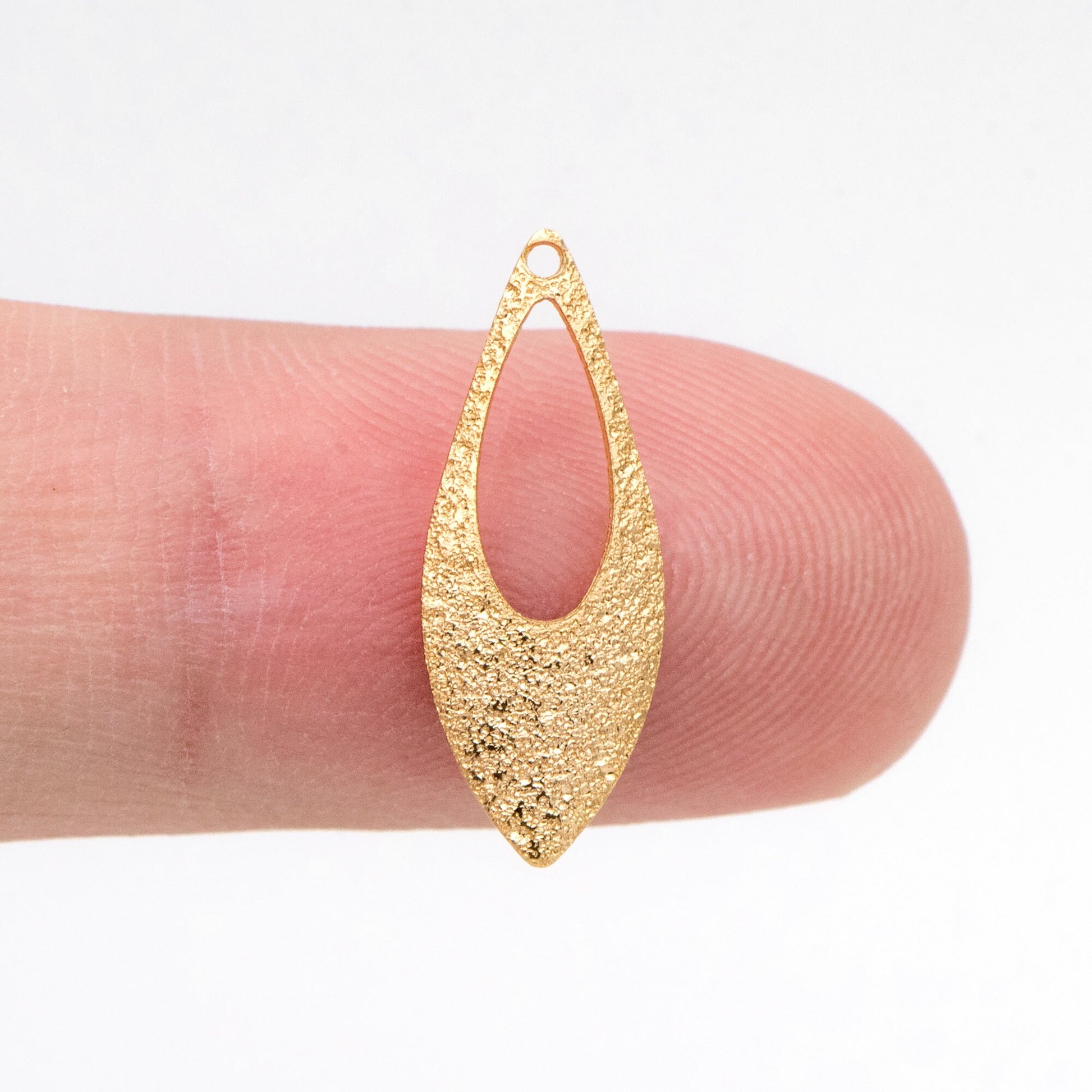 10pcs Gold Long Teardrop Charms 19x7mm, Rustic Leaf Earring Pendants (GB-265-C)