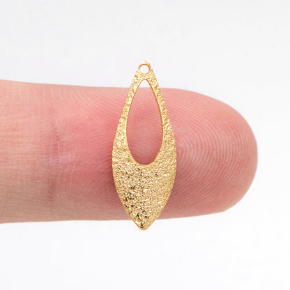 10pcs Gold Long Teardrop Charms 19x7mm, Rustic Leaf Earring Pendants (GB-265-C)