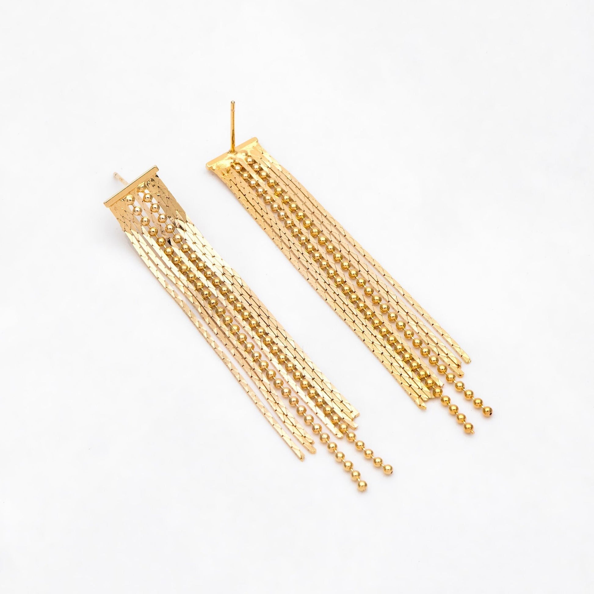 4pcs Chain Tassel Earrings, Long Tassel Stud Earring, Gold Dangling Earrings, Minimalist Earrings (GB-3038)