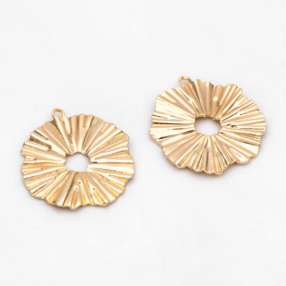 10pcs Gold Wrinkled Circle Charms 20x18mm, 18K Gold plated Brass, Disk Sun Pendants (GB-1404-F)