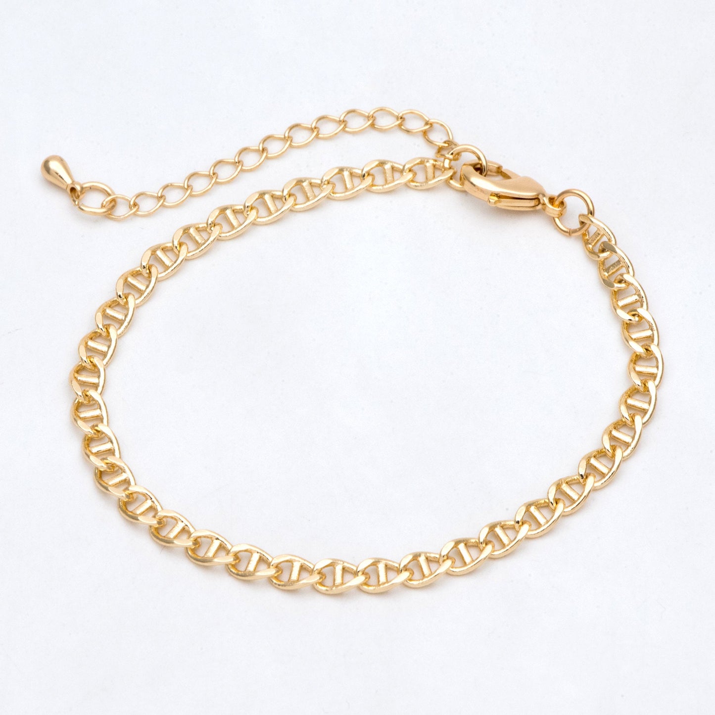 Gold plated Brass Oval Chain 4mm, Finished Bracelet/ Anklet/ Necklace with Extender Chain, Ready to Wear (#LK-352)