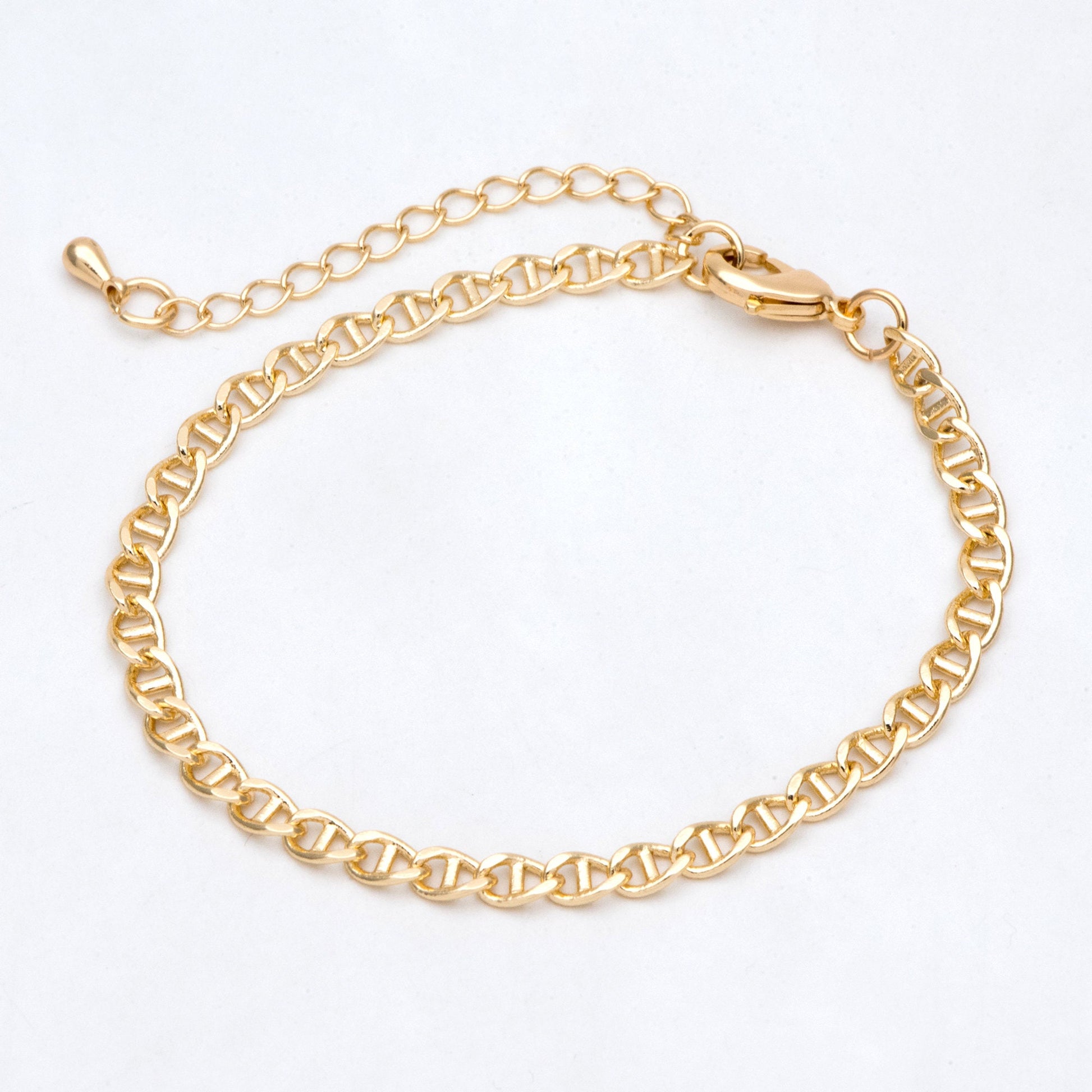 Gold plated Brass Oval Chain 4mm, Finished Bracelet/ Anklet/ Necklace with Extender Chain, Ready to Wear (#LK-352)